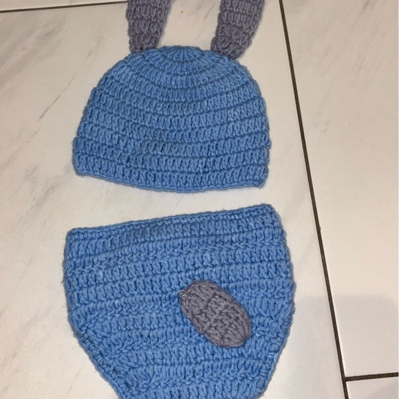 Blue Knitted Kids Hat and Diaper Cover Set - Picture 2 of 2